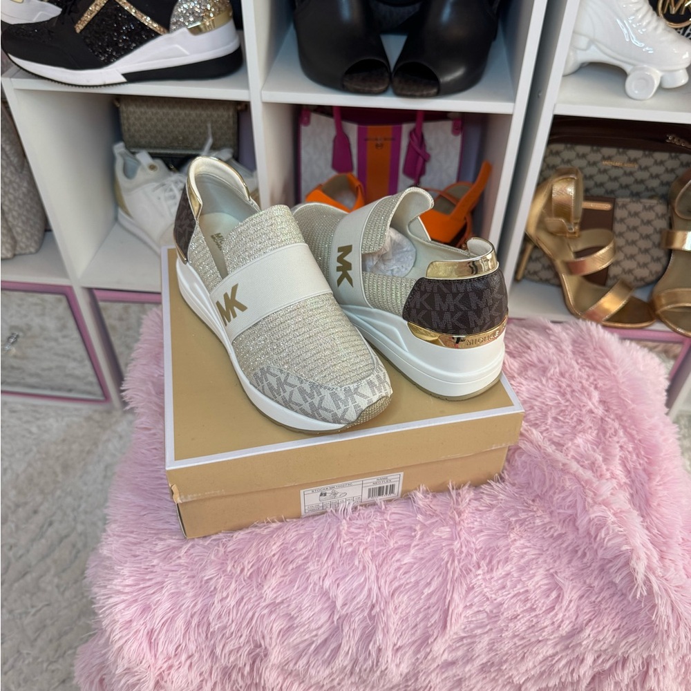 Michael Kors Women's Gold and White Slip-On Sneakers